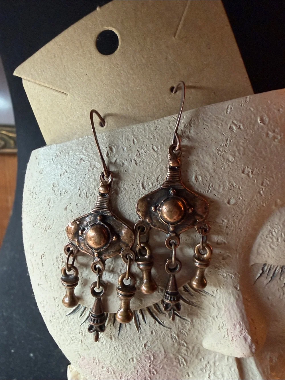 Handcrafted Antique-Style Bronze Dangle Earrings - Boho Chic